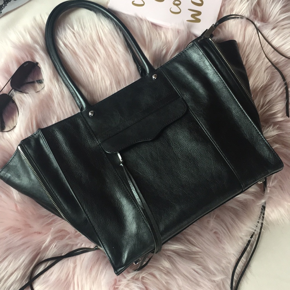 Rebecca Minkoff Black Leather Side zip tote